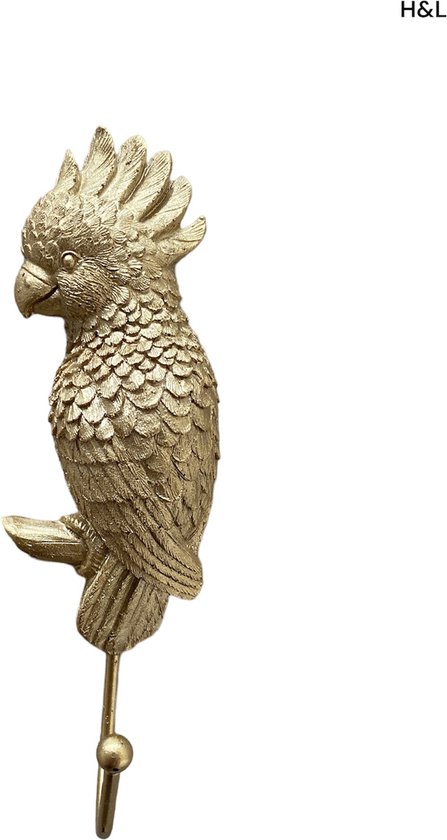 Luxe wandhaak - Papegaai - Kaketoe - goud - kapstok - 16 x 7 cm