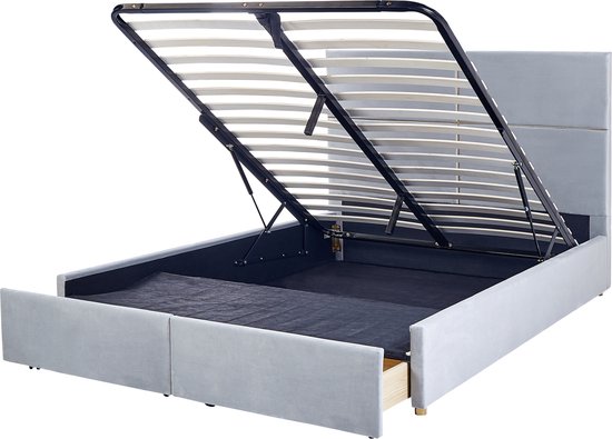 VERNOYES - Bed met opbergruimte - Lichtgrijs - 160 x 200 cm - Fluweel