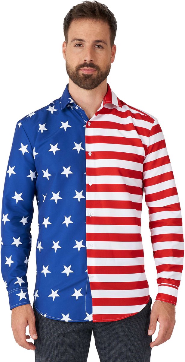 Suitmeister USA Flag - Heren Overhemd - Amerika Shirt - Amerikaanse Vlag - Carnaval - Maat: XL