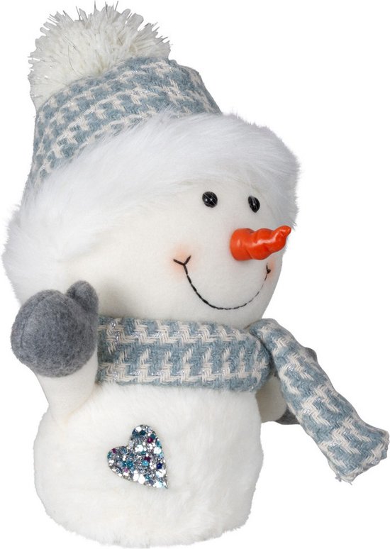 Pluche sneeuwpop knuffel - zittend - 36 cm - rode muts | Fun en Feest