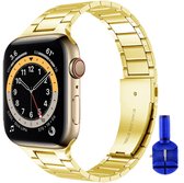By Qubix Stalen schakelband - Goud - Geschikt voor Apple Watch 38mm - 40mm - 41mm - Compatible Apple watch bandje - smartwatch bandje stalen bandje