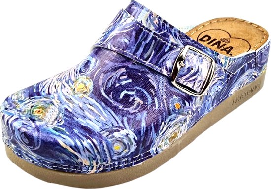 Sabots médicaux pour femmes semelle en PU - sabots en PU avec semelle en plastique - sabots d'hôpital - sabots de soins - DINA CLOGS - Van Gogh Starry Night - taille 38