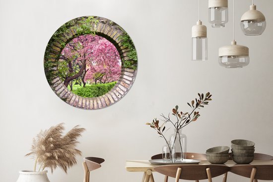 WallCircle - Stickers muraux - Cercle de papier peint - Transparent - Sakura - Fleur - Japonais - 100x100 cm - Cercle mural - Autocollant - Papier peint autocollant rond XXL
