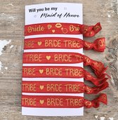 1 Bride en 5 Bride Tribe armbanden rood met goud - bride to be - bruid - armband - rood - vrijgezellenfeest - team bride - vrijgezellenavond