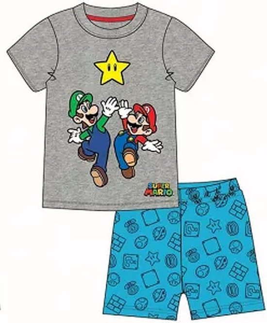 Super Mario pyjama - Grijs - Maat 128 / 8 jaar