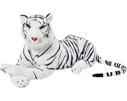 BRUBAKER Tijger Knuffel 75 cm - Liggende Knuffel - Wit