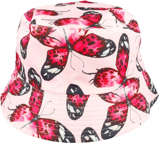 Bucket Hat Omkeerbaar Vlinder Zwart Roze Festival Vissers Hoedje Vlindertjes Patroon Print