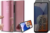 Hoesje geschikt voor Samsung Galaxy A14 - Privacy Screen Protector FullGuard - Book Case Spiegel Roségoud & Screenprotector