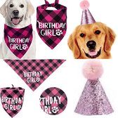 2-delige Honden verjaardags set Birthday Girl roze - hond - verjaardag - bamdana - feestmuts - roze - huisdier