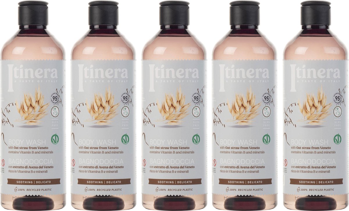 ITINERA - Kalmerende bodywash met haver uit Veneto, 95% natuurlijke ingrediënten, 370 ml (5 stuks)
