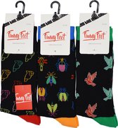 Funny Feet sokken - Happy birds kousen - cadeau - grappige sokken - 3 paar - Naadloos - Maat 43-46