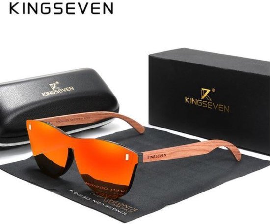 KingSeven - Orange Oculos Bamboo UV400 en Polarisatie filter + Brillenkoker