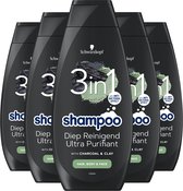 Schwarzkopf Men Shampoo 3 in 1 Hair-Body-Face Charcoal + Clay - 5 x 400 ml - Voordeelverpakking