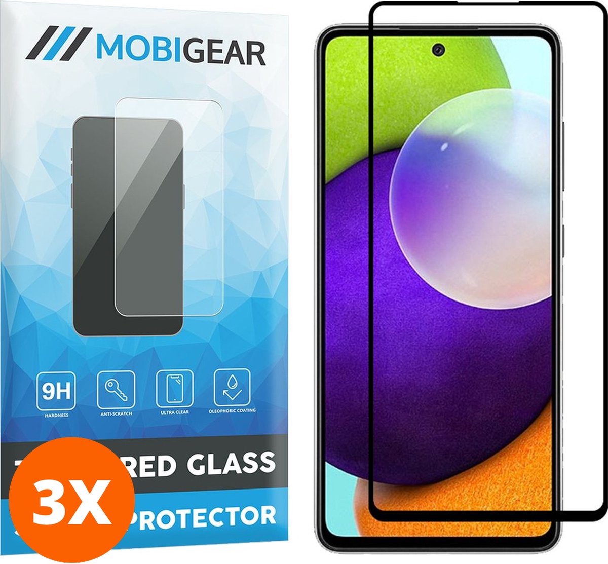 Mobigear Screenprotector geschikt voor Samsung Galaxy A52 Glazen | Mobigear Premium Screenprotector - Case Friendly - Zwart (3-Pack)