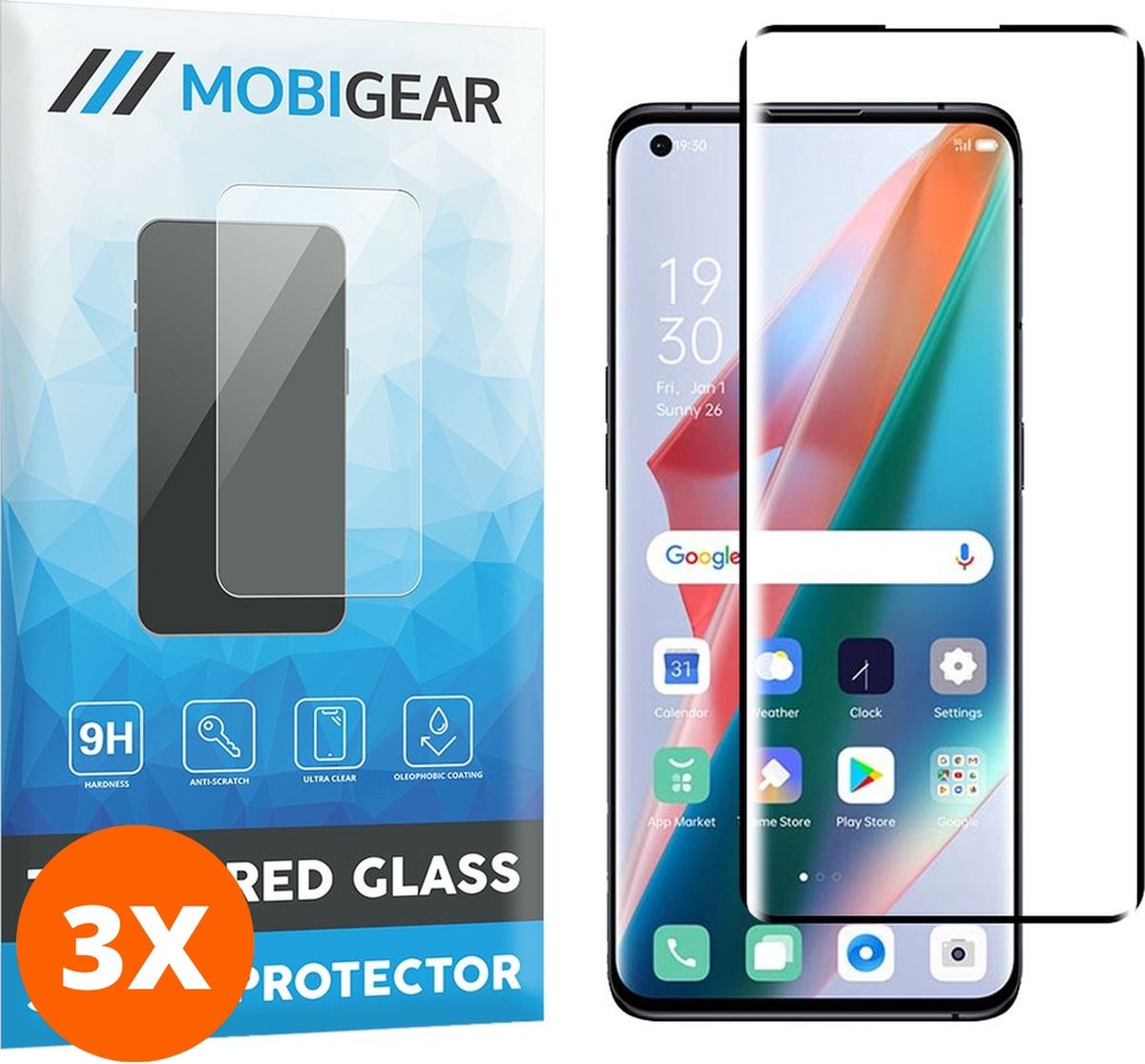 Mobigear Screenprotector geschikt voor OPPO Find X3 Pro Glazen | Mobigear Premium Screenprotector - Case Friendly - Zwart (3-Pack)