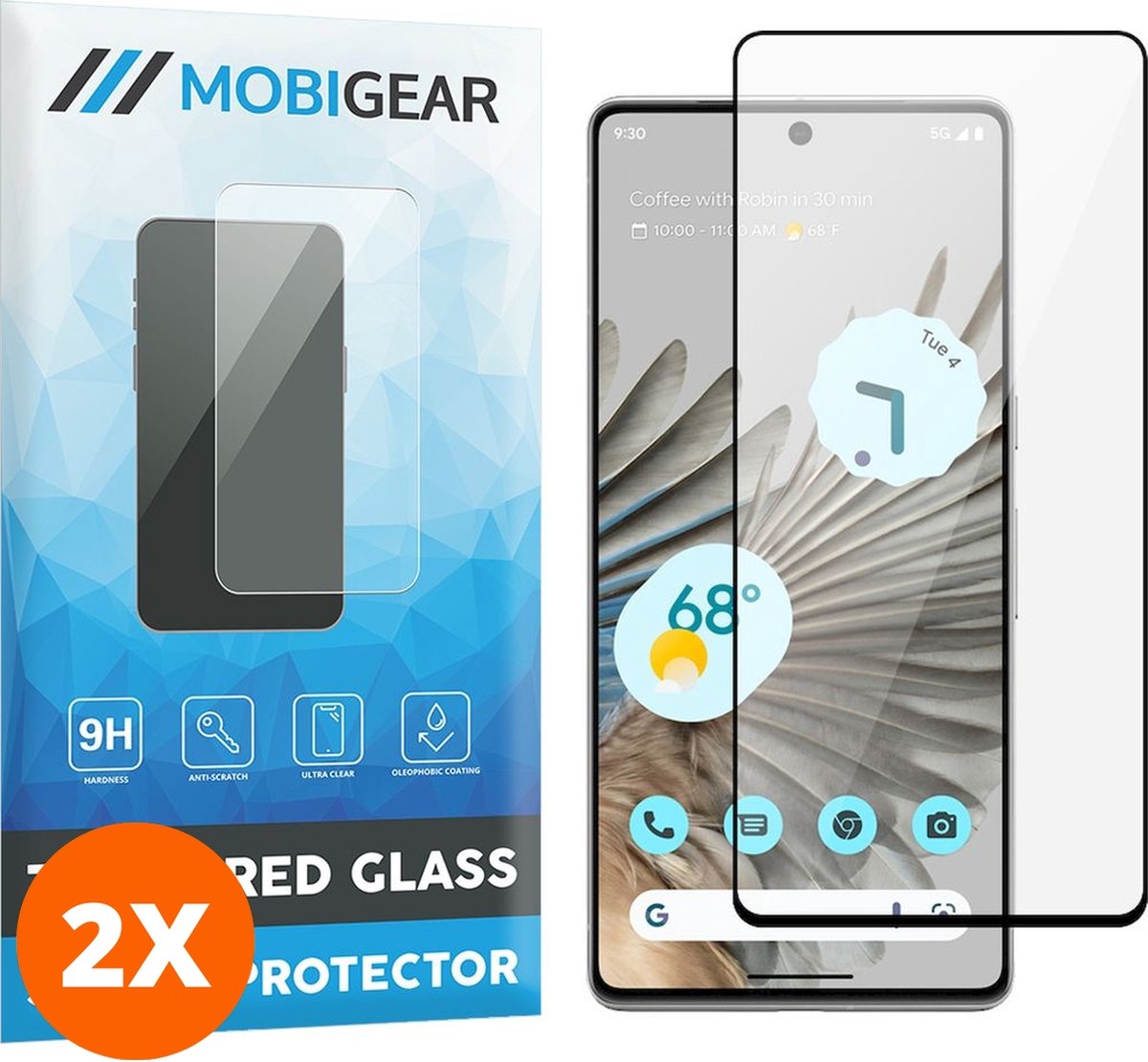 Mobigear Screenprotector geschikt voor Google Pixel 7 Pro Glazen | Mobigear Premium Screenprotector - Case Friendly - Zwart (2-Pack)