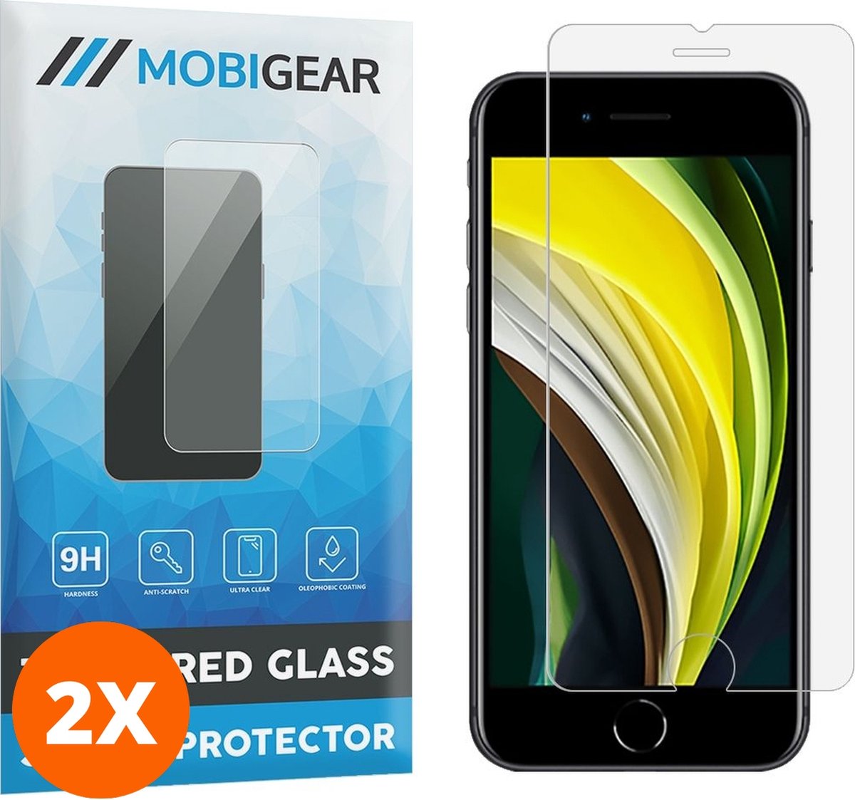 Mobigear Screenprotector geschikt voor Apple iPhone SE (2020) Glazen | Mobigear Screenprotector - Case Friendly (2-Pack)