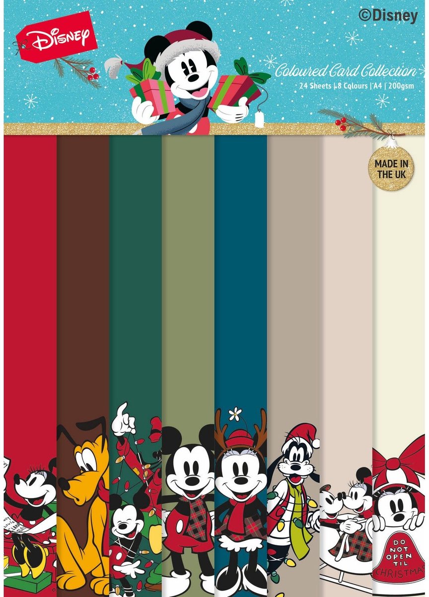 Creative Expressions Mickey & Minnie Christmas Coloured Card A4 Pack