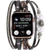 Applewatch -Bohemian flower style horlogebandje-38/40/41 mm leer en kralen