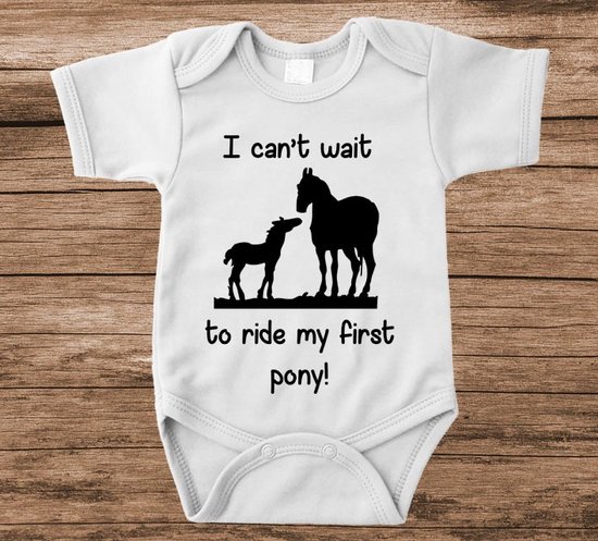Onesie avec texte - J'ai hâte de monter mon premier poney | Barboteuse Bébé avec joli texte | | cadeau de maternité | 0 à 3 mois | Livraison GRATUITE
