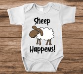 Soft Touch Rompertje met tekst - sheep happens | Baby rompertje met leuke tekst | | kraamcadeau | 0 tot 3 maanden | GRATIS verzending