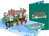 Popcards popupkaarten – Kerstkaart Merry Christmas met Cadeautjes en Kerstman pop-up kaart 3D wenskaart