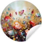Muurstickers bloemen - Kunst - Natuur - Behangsticker - Behangcirkel zelfklevend - Wandbekleding - Ronde muurdecoratie - 100x100 cm - Muursticker cirkel - Plak stickers - Wall sticker