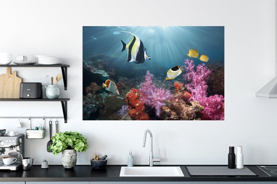 Sticker Muursticker Monde sous-marin - Corail coloré - 120x80 cm - feuille autocollante - sticker mural repositionnable