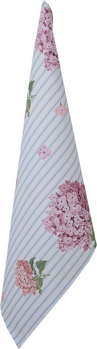 Clayre & Eef Theedoek 50x70 cm Blauw Roze Katoen Hortensia