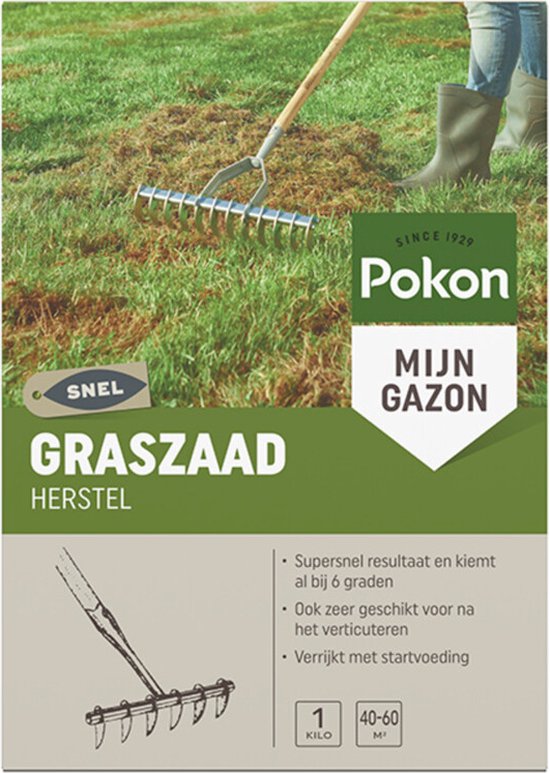 Pokon Graszaad Herstel - 1kg - Gazonherstel - Geschikt voor 40m² tot 60m² - Supersnel egaal groen gras - Pokon