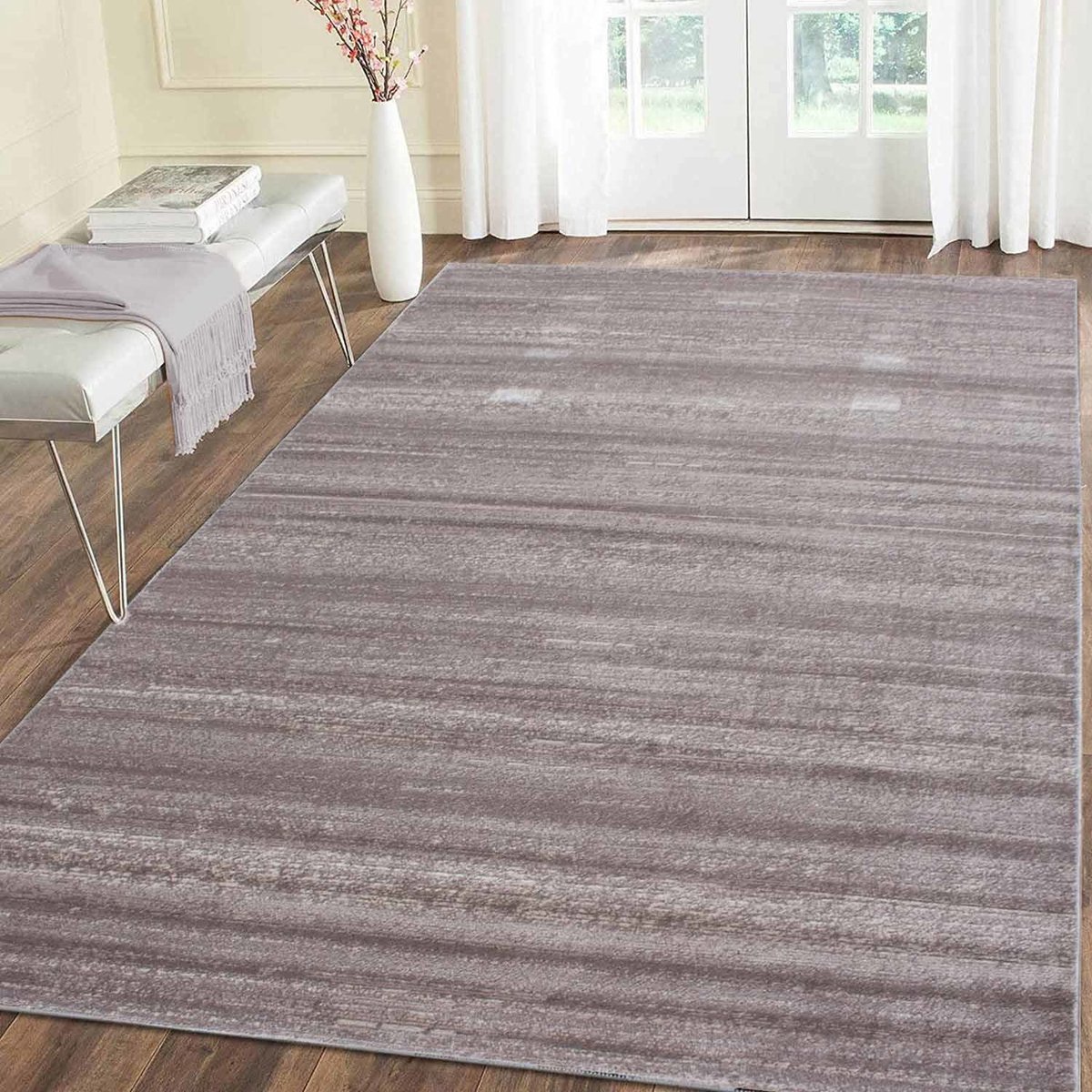 flycarpets Marlon Vloerkleed Effen Gestreept - Beige - Laagpolig - 280x370 cm - Voor in de woonkamer