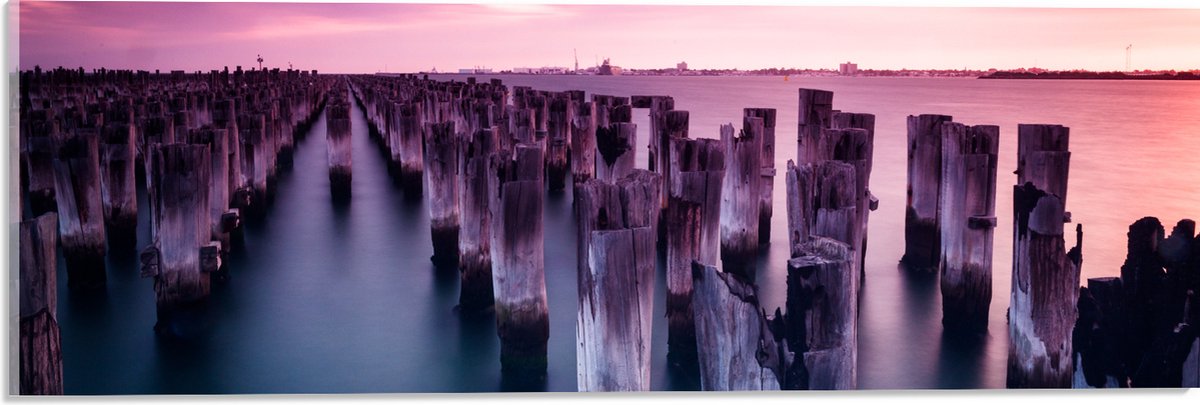 Acrylglas - Palen - Water - Hout - Zee - Kleuren - 60x20 cm Foto op Acrylglas (Wanddecorat