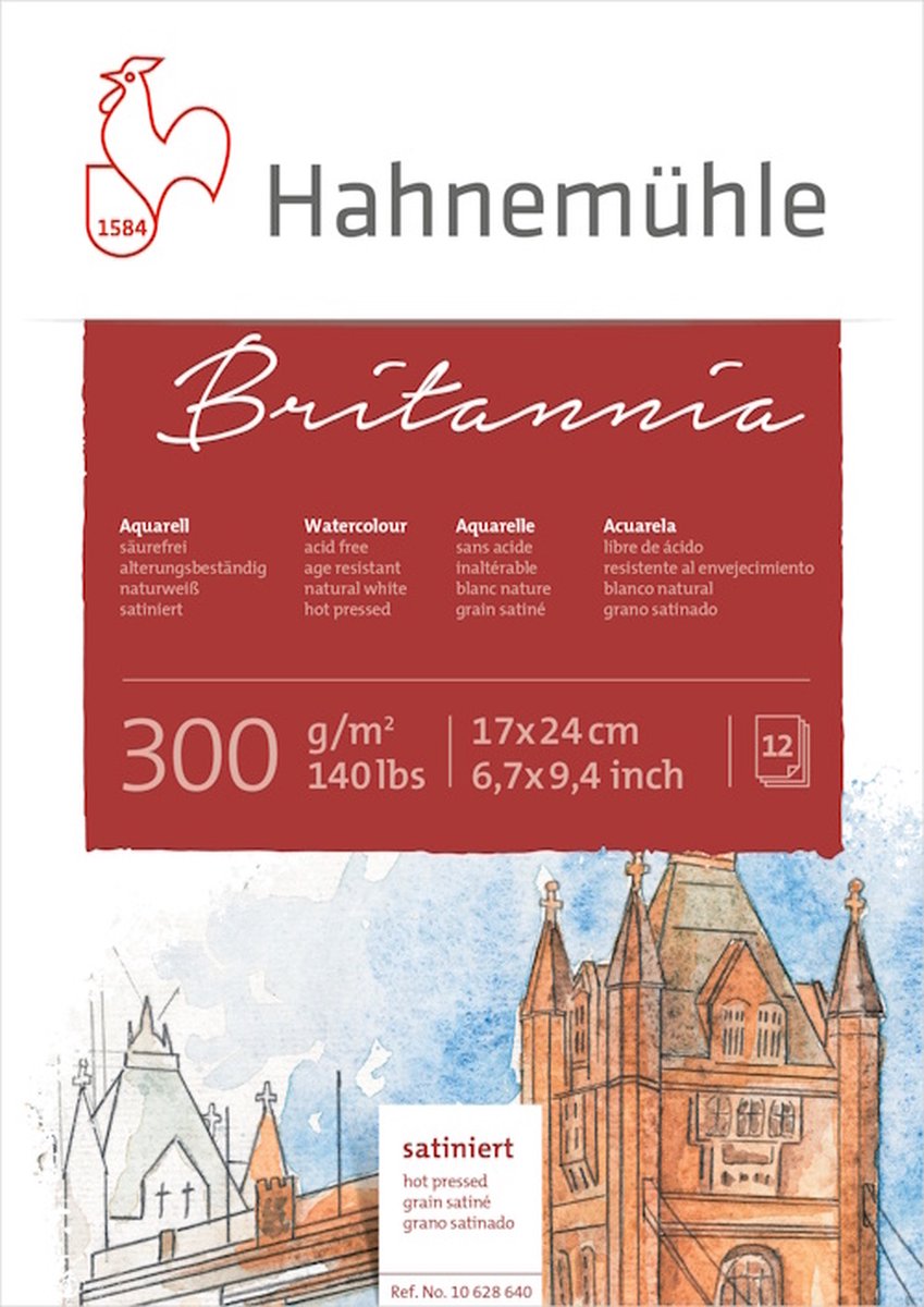 Hahnemuhle Aquarelblok Britannia 300 gram Hot Pressed 17 x 24 cm