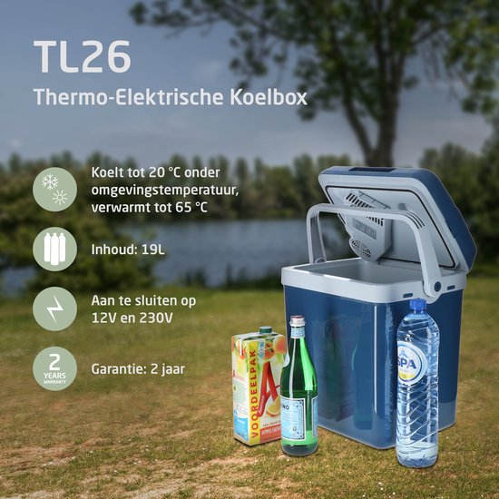 Travellife TL26 Thermo-Elektrische Koelbox - 19L - AC/DC - 12V/230V - Blauw - Travellife