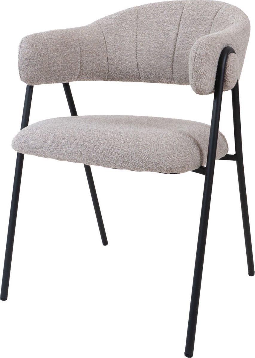 Home67 Bouclé Design Kuipstoel met Armleuningen in Japandi / Hotel Chique StijlEetkamerstoel Lio Natural Beige