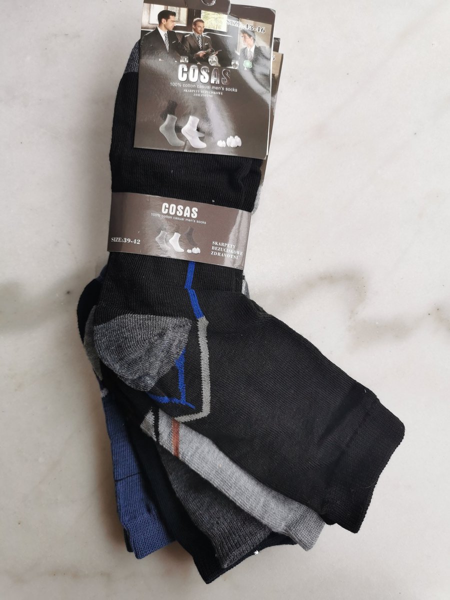 Herensokken - Katoen - 5-pack - mix van kleuren zwart,blauw,grijs- Maat 43/46