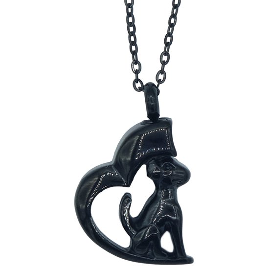 Collier avec pendentif en frêne Dog in Heart - Acier Premium - Revêtement PVD sous vide Zwart - Longueur 45 cm