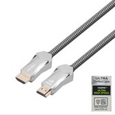 NÖRDIC HDMI-N1023C Gecertificeerde HDMI kabel - HDMI 2.1 - 8K 60Hz - 4K 120Hz - 48Gbps - Vergulde connectoren - 2m - Zilver