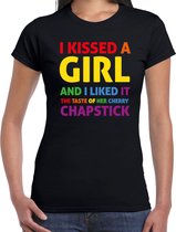 Bellatio Decorations Gay Pride t-shirt met tekst - dames - zwart - Kissed a girl - LHBTI/LHBTIQ XXL