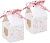 Santex cadeaudoosjes baby girl - Babyshower bedankje - 12x stuks - wit/roze - 4 cm - dochter