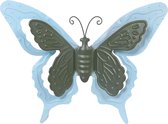 Mega Collections tuin/schutting decoratie vlinder - metaal - blauw - 46 x 34 cm