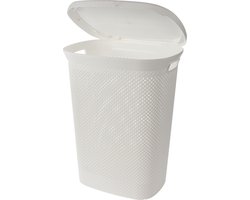 Storage Solutions Wasmand met deksel rotan gevlochten - wit - kunststof - 60L - 60x46x37 cm