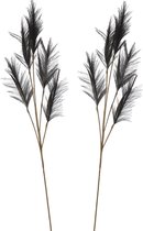 House of Seasons pluimgras losse steel/tak - 2x - meerdere stengels - zwart - 98 cm - Decoratie kunst bloemen