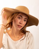 Salvia hat- Accessories Junkie Amsterdam- Stro hoed- Dames- kralen veter-Camel