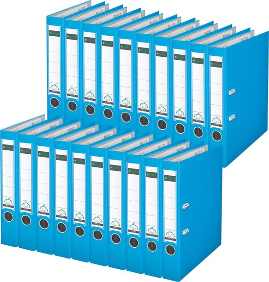 Leitz Kwaliteitsordner 180°, pak van 10, A4, 8 cm rugbreedte, speciaal papier in linnenreliëf, Blue Engel, zwart, 10070095