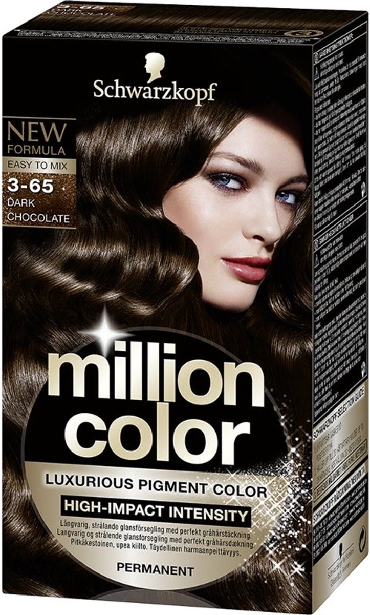 Schwarskopf - Million Color 3-65 - Haarverf Donker Bruin Chocolade - Nieuwe Formule - Luxurious Pigment Color - High Impact Intensity - Langdurige Kleurglans & Perfecte Grijsdekking - 1 Stuk