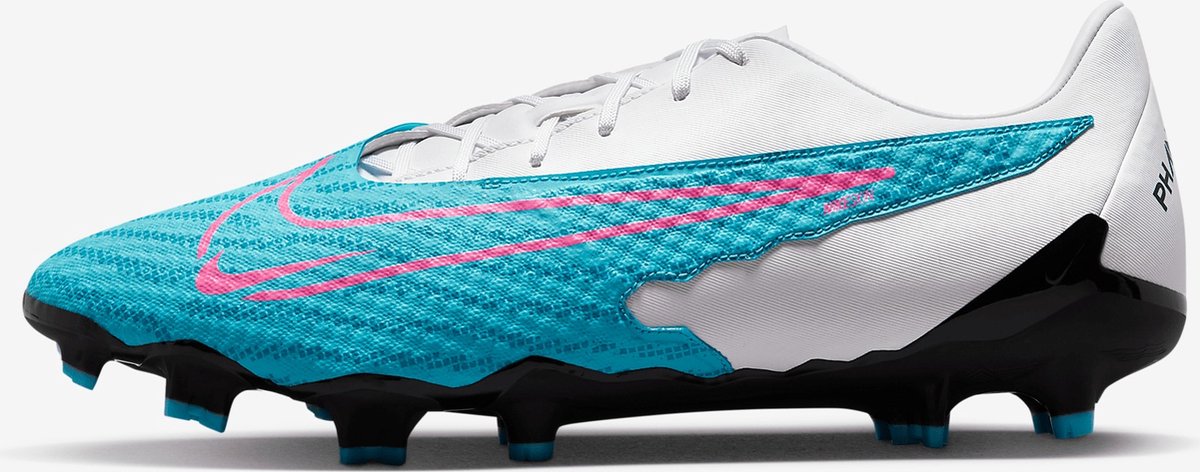 Nike Phantom GX Academy MG voetbalschoenen in wit met turquoise en roze details, geschikt voor kunstgras.