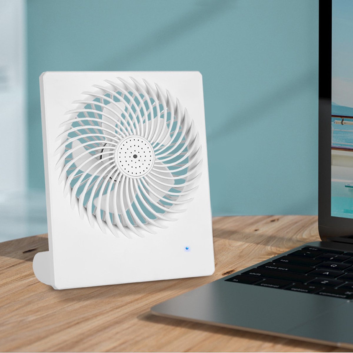 Stijlvolle en handige oplaadbare miniventilator - 3 instelbare snelheden-USB opladerbaar-wit -152x42x185mm — afbeelding 12