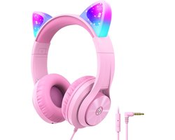 Intelectro Koptelefoon voor Kinderen - Coole LED Verlichting en Kristalhelder Geluid - 94Db Begrensd - Verschillende Lichtstanden - Ingebouwde Microfoon - Comfortabel en Draagbaar Ontwerp - Roze - Levering Sneller dan Aangegeven!