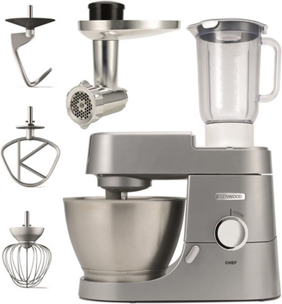 Kenwood KVC3160S Keukenmachine CHEF 1000w 4,6ltr + Blender Garde Deeghaak Vleesmolen thumbnail 2